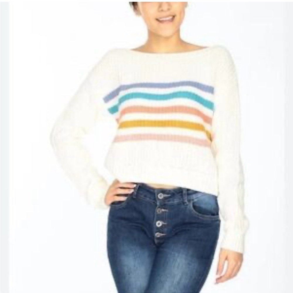 Aeropostale Women's White Sweater with Multicolor Stripes